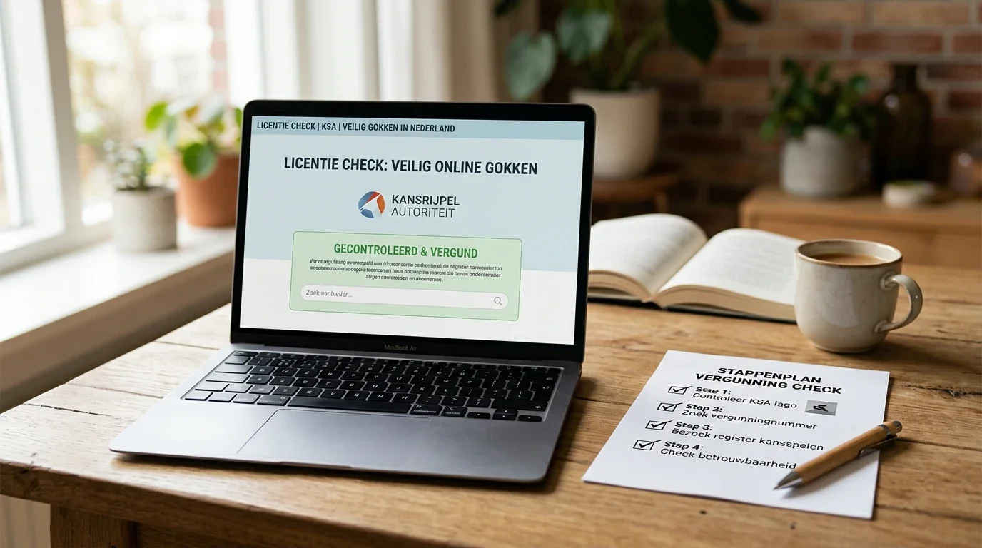 Een rustige controlelijst naast een laptop met Nederlandse vergunninginformatie